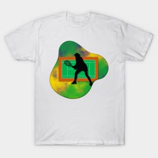 Tennis Player with Tennis Court Background and Wimbledon Colours 4 T-Shirt